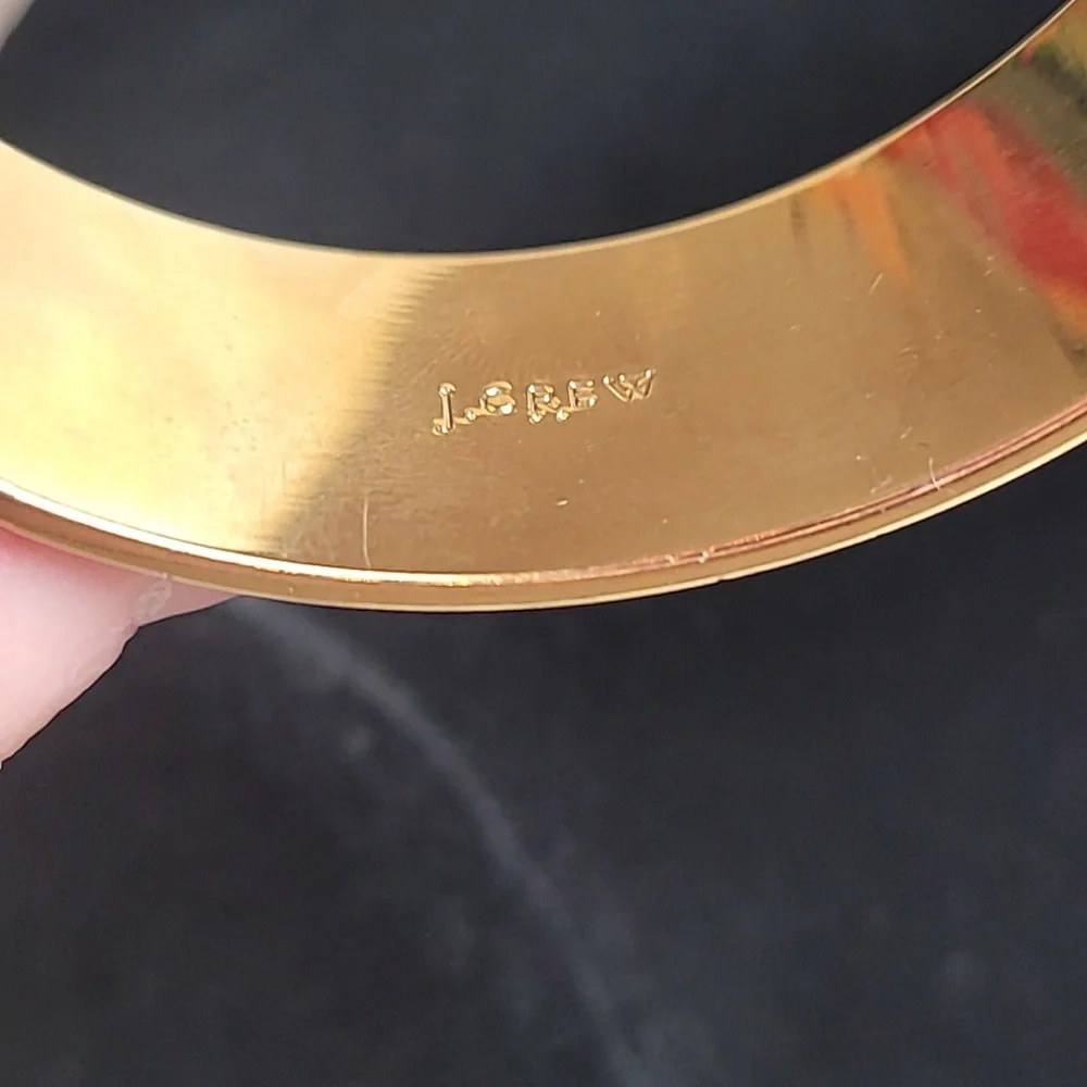 J.Crew Gold Toned Patterned Bangle Bracelet | Enamel Detail Cuff - Picture 2 of 3